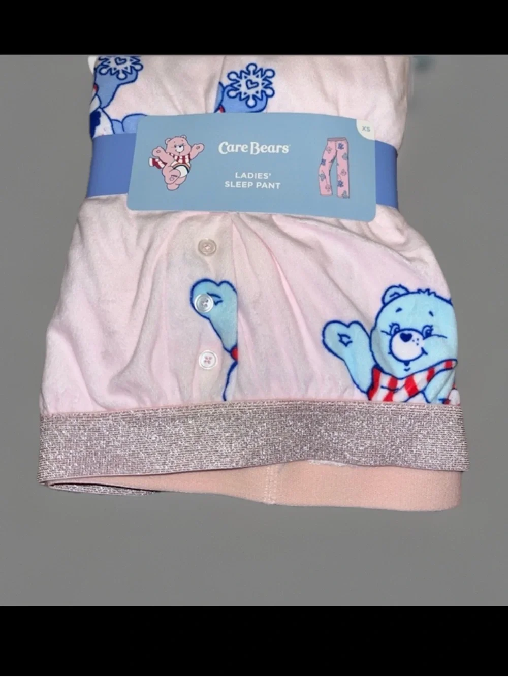 Care Bears Pink & Blue Ladies' Sleep Pants Sparkle Waistband Adorable Pajama